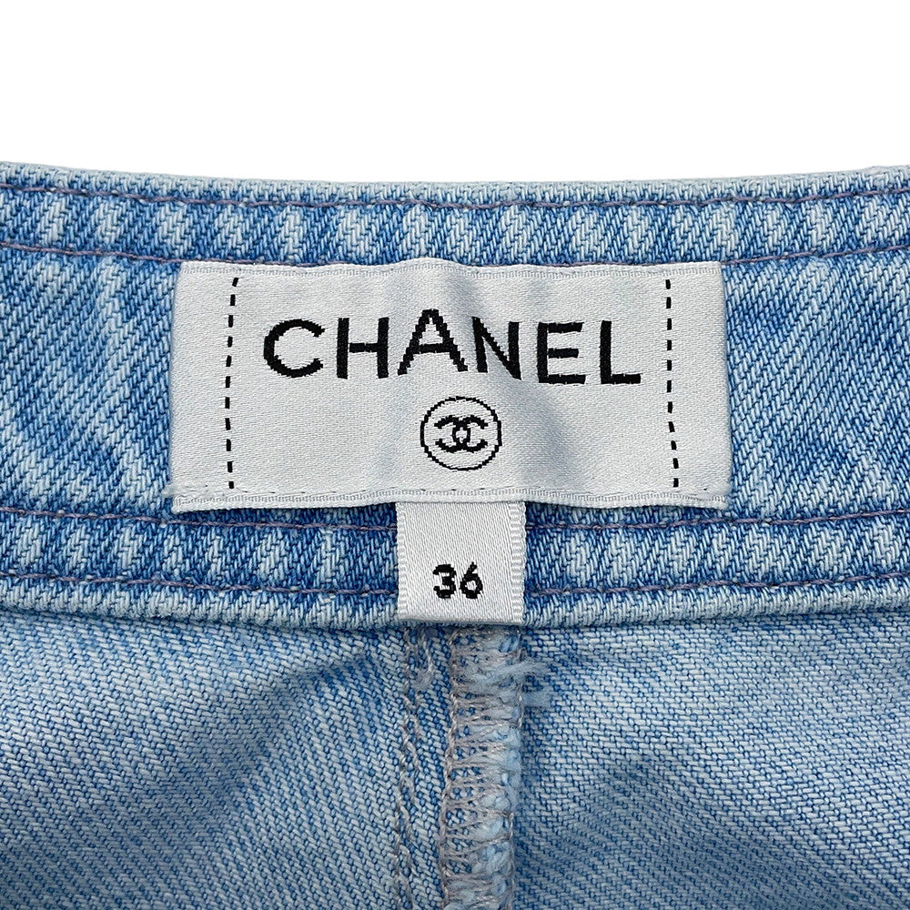 CHANEL COCO Button Denim Pants Size 36 Light BlueP76228 Cotton100%