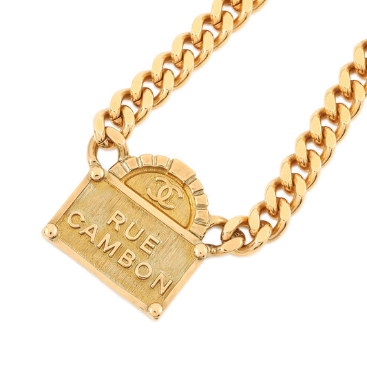 CHANEL RUE CAMBON logo necklace GoldAB8651 Gold Plated