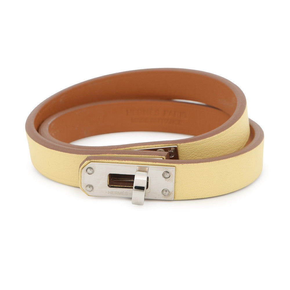 HERMES Kelly Duble Tour Bracelet Size T2 Jaune Poussin Swift Leather