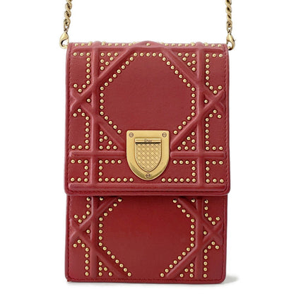 Dior Diorama Studded ChainShoulder Red Leather