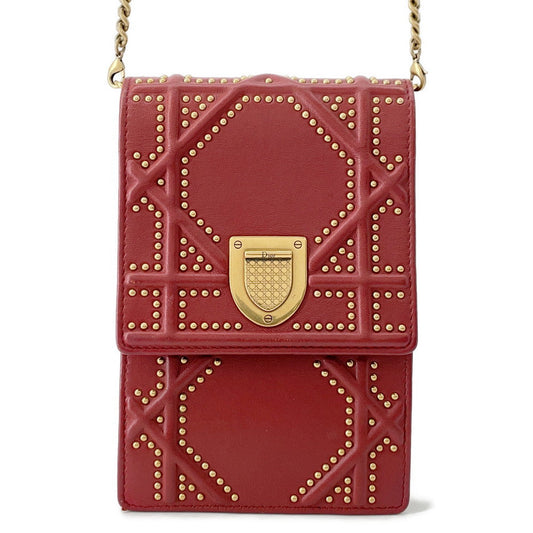 Dior Diorama Studded ChainShoulder Red Leather