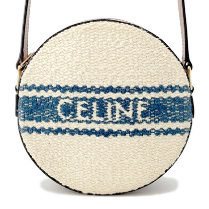 CELINE Round Shoulder Bag Off-white/Tan Canvas Leather