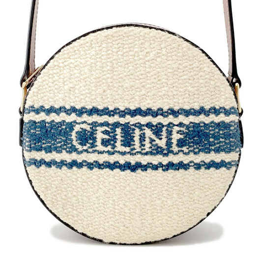 CELINE Round Shoulder Bag Off-white/Tan Canvas Leather