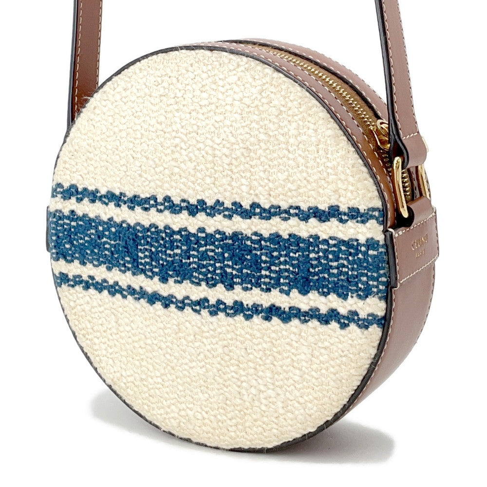 CELINE Round Shoulder Bag Off-white/Tan Canvas Leather