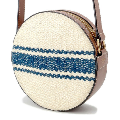 CELINE Round Shoulder Bag Off-white/Tan Canvas Leather