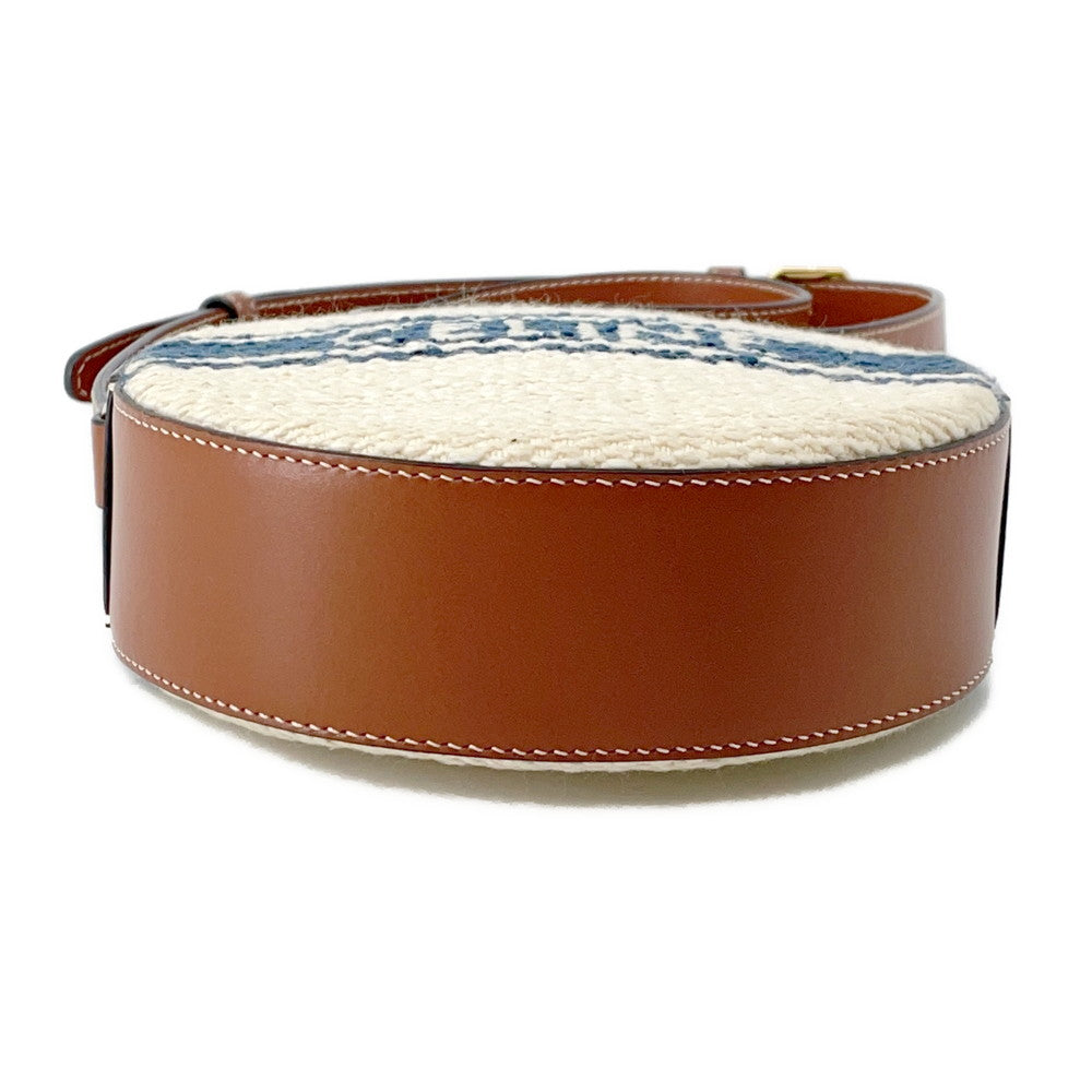 CELINE Round Shoulder Bag Off-white/Tan Canvas Leather