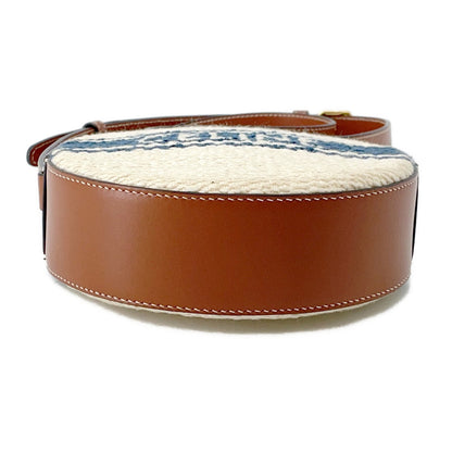 CELINE Round Shoulder Bag Off-white/Tan Canvas Leather