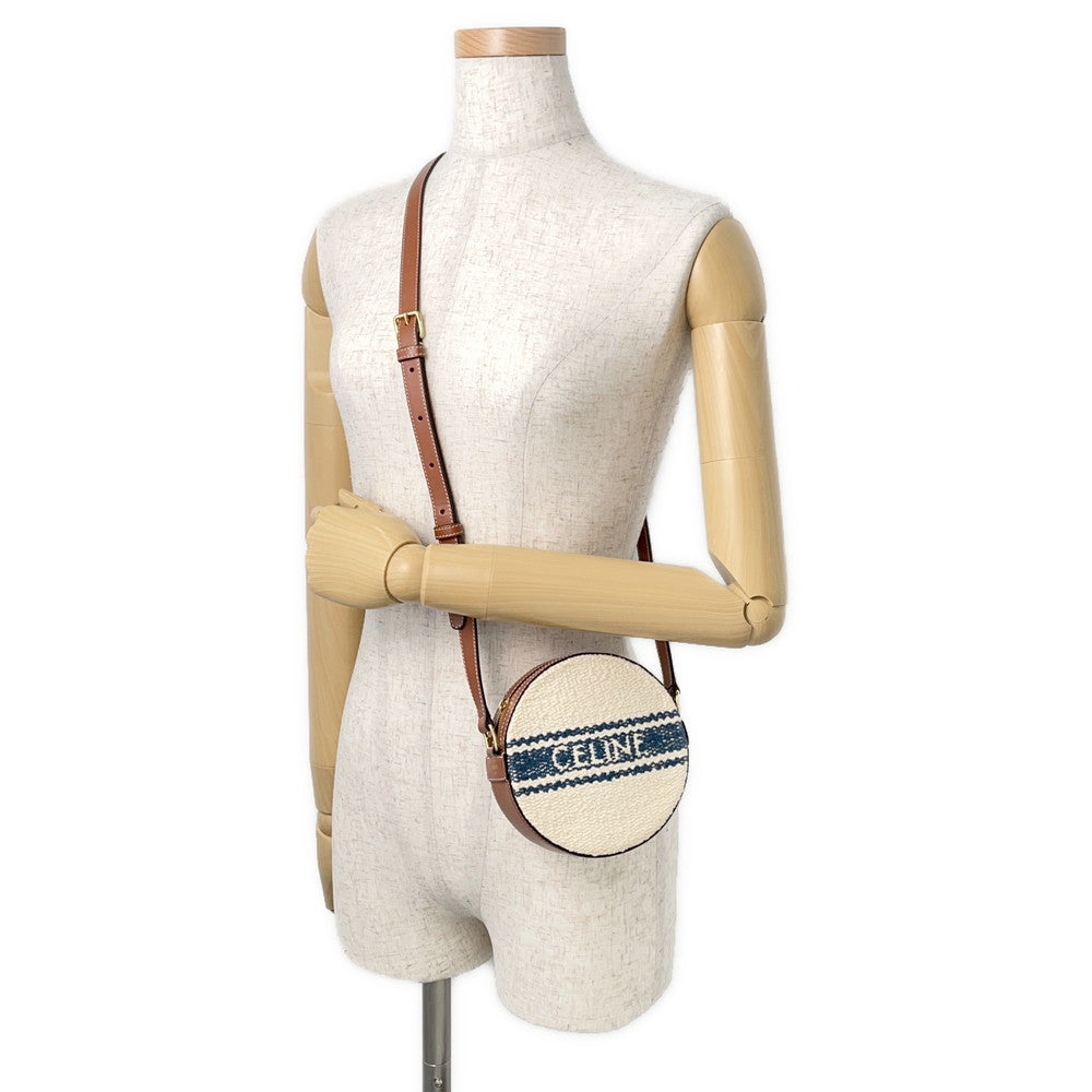 CELINE Round Shoulder Bag Off-white/Tan Canvas Leather