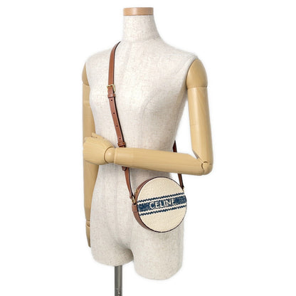 CELINE Round Shoulder Bag Off-white/Tan Canvas Leather