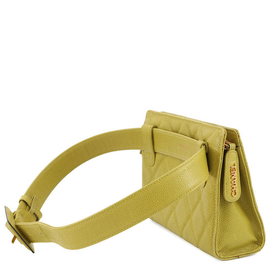 CHANEL Matelasse Waist Bag Light Green Caviar Leather