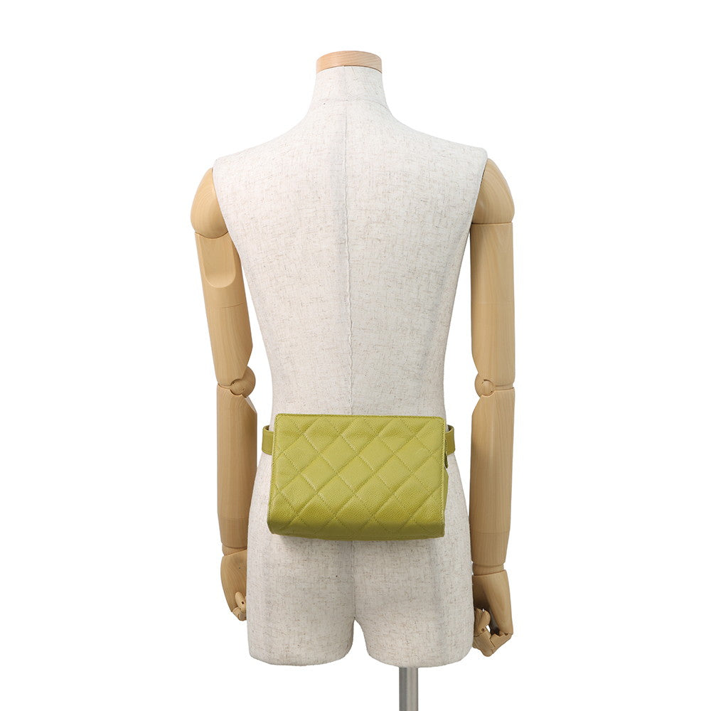 CHANEL Matelasse Waist Bag Light Green Caviar Leather