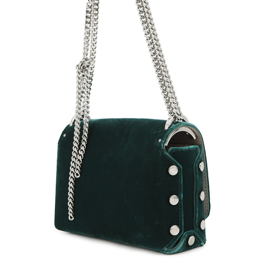 JIMMY CHOO LOCKETT PRETITE ChainShoulder Bag Green Velour