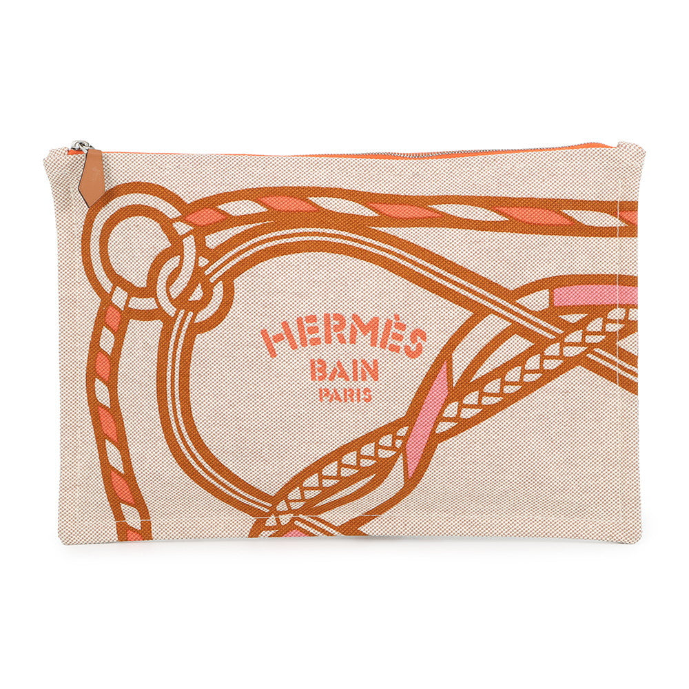 HERMES Trace Marant flat pouch Tan/Orange/Rose Cotton100% Size GM