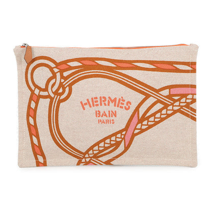 HERMES Trace Marant flat pouch Tan/Orange/Rose Cotton100% Size GM