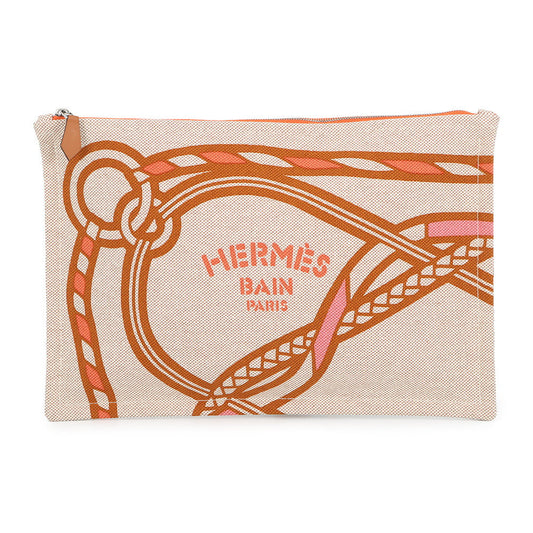 HERMES Trace Marant flat pouch Tan/Orange/Rose Cotton100% Size GM
