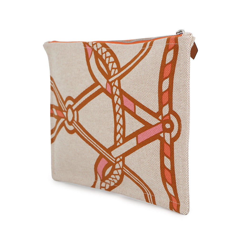 HERMES Trace Marant flat pouch Tan/Orange/Rose Cotton100% Size GM