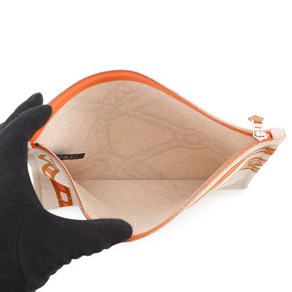 HERMES Trace Marant flat pouch Tan/Orange/Rose Cotton100% Size GM