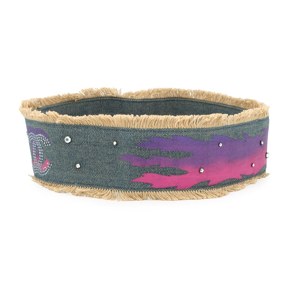 CHANEL CC Logo denim belt Blue Cotton Rhinestone