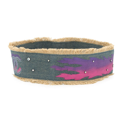 CHANEL CC Logo denim belt Blue Cotton Rhinestone