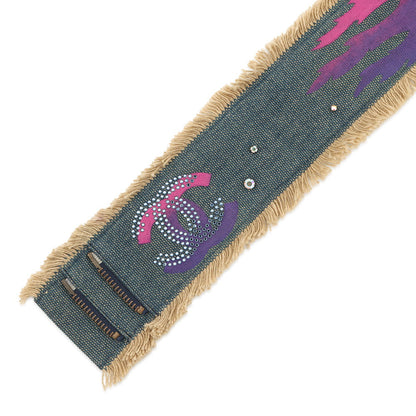 CHANEL CC Logo denim belt Blue Cotton Rhinestone