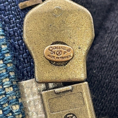 CHANEL CC Logo denim belt Blue Cotton Rhinestone
