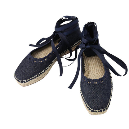 HERMES Guapa Espadrilles Chaine d'Ancre Navy Canvas Size 35