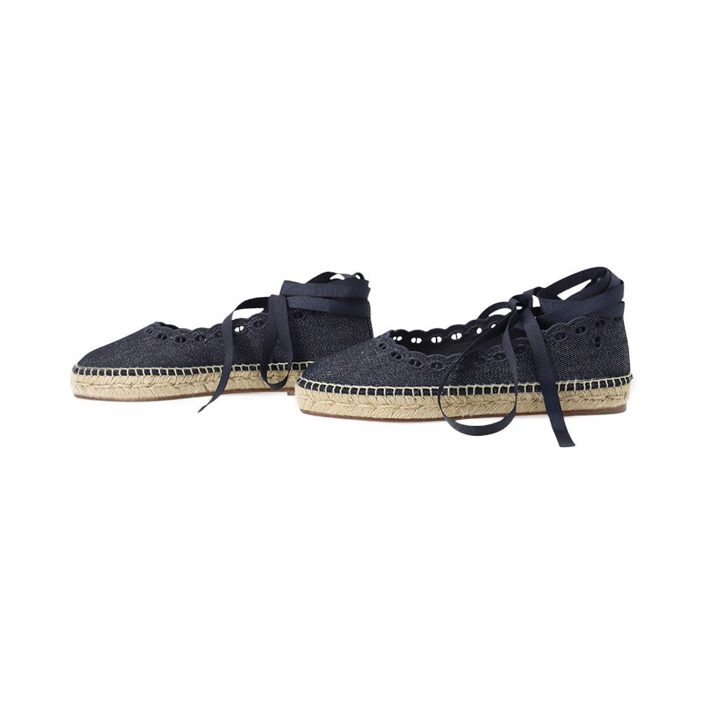 HERMES Guapa Espadrilles Chaine d'Ancre Navy Canvas Size 35
