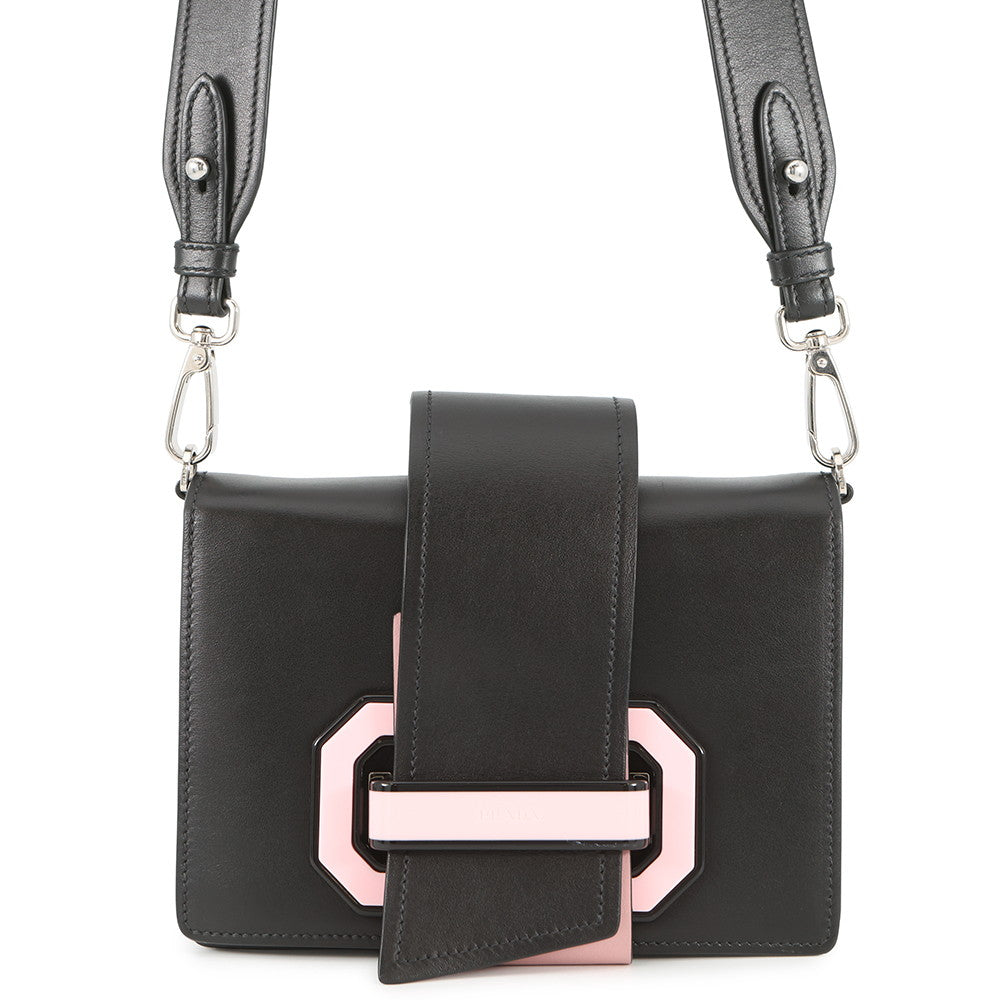 PRADA City Plex Ribbon Shoulder Bag Black/Pink1BD067 Leather Plastic