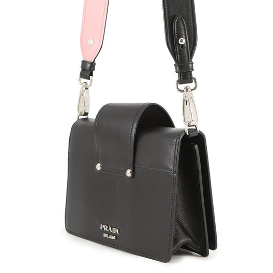 PRADA City Plex Ribbon Shoulder Bag Black/Pink1BD067 Leather Plastic