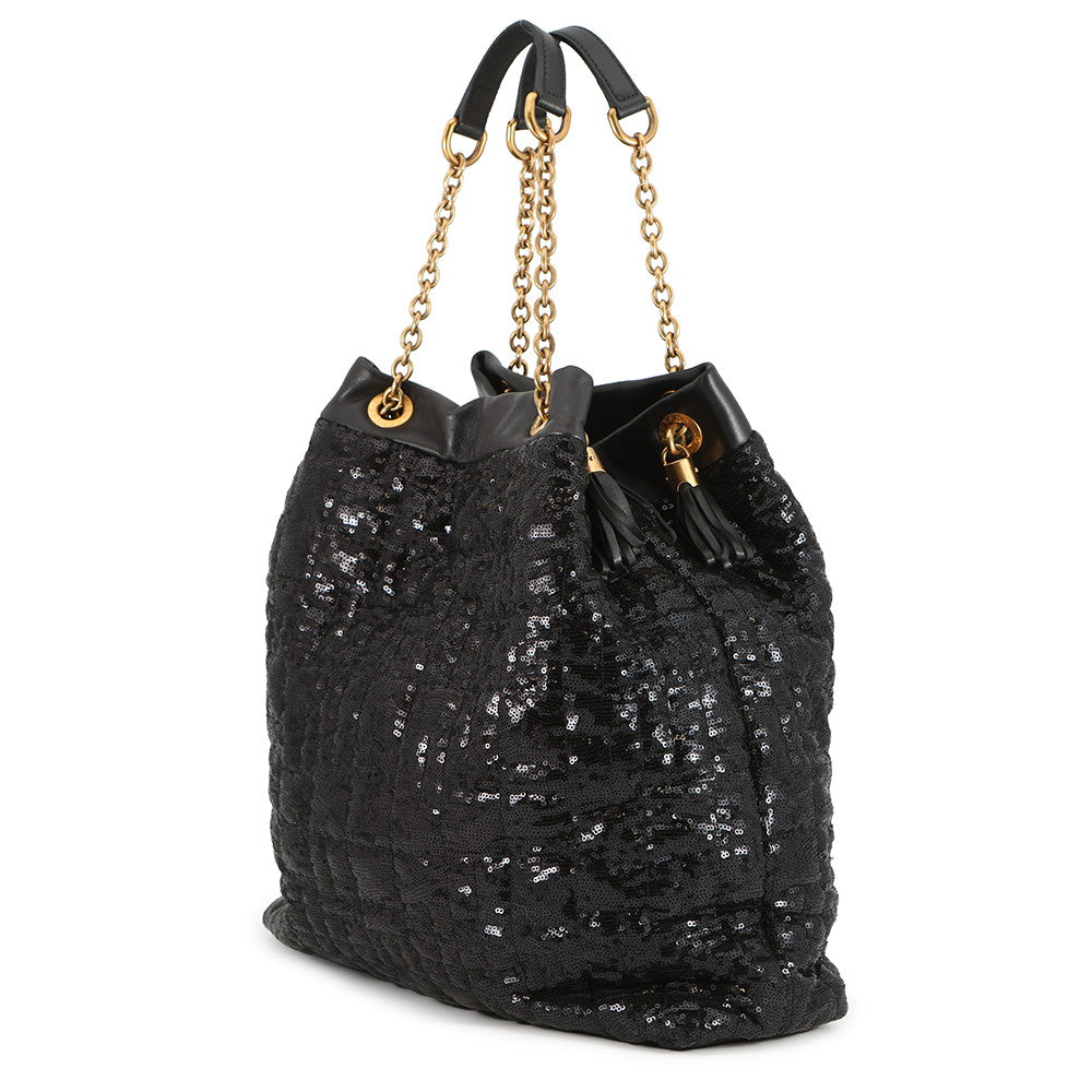 DOLCE&GABBANA ChainShoulder Tote Black Sequins Leather
