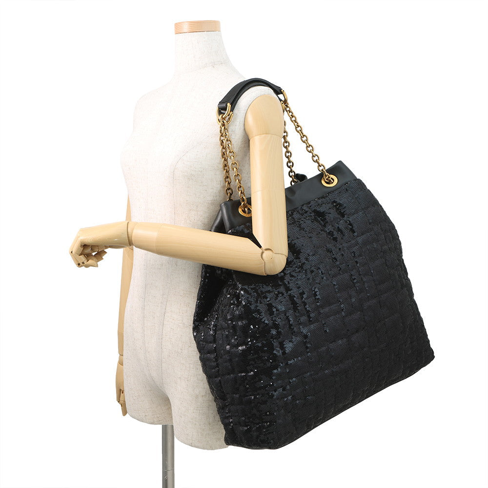 DOLCE&GABBANA ChainShoulder Tote Black Sequins Leather