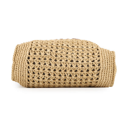 MIUMIU Crochet Fabric Tote Natural/Cognac5BA283 Raffia Leather