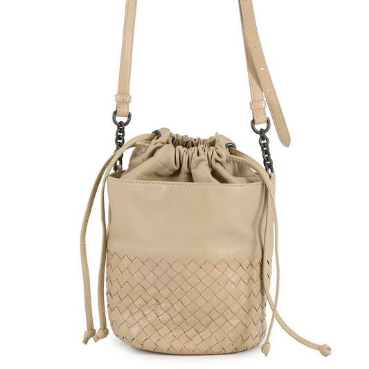 Bottega Veneta INTRECCIATO Drawstring Bag Shoulder Bag Beige Leather