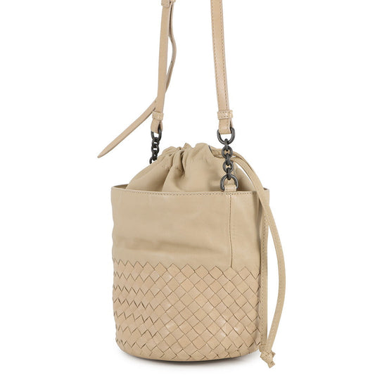 Bottega Veneta INTRECCIATO Drawstring Bag Shoulder Bag Beige Leather