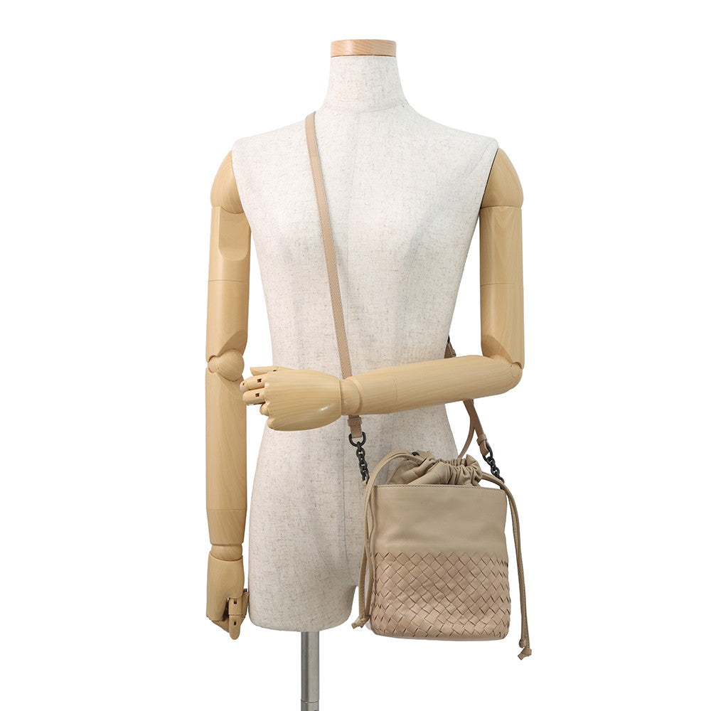 Bottega Veneta INTRECCIATO Drawstring Bag Shoulder Bag Beige Leather