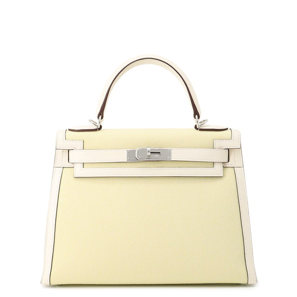 HERMES Kelly Sellier Nata / Jaune Citron Toile H Swift Leather Size 28