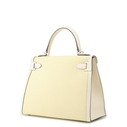 HERMES Kelly Sellier Nata / Jaune Citron Toile H Swift Leather Size 28