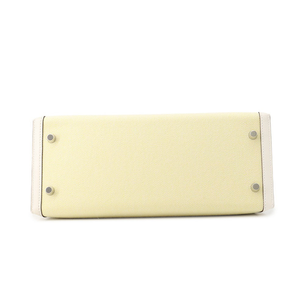 HERMES Kelly Sellier Nata / Jaune Citron Toile H Swift Leather Size 28