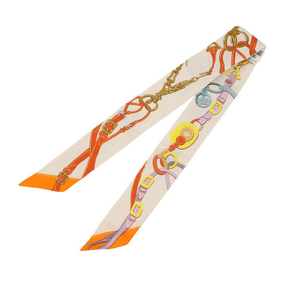 HERMES Twilly Brides de Gala Applique Pique Cream/Orange/Jaune Silk100%