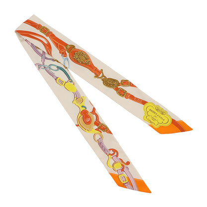 HERMES Twilly Brides de Gala Applique Pique Cream/Orange/Jaune Silk100%