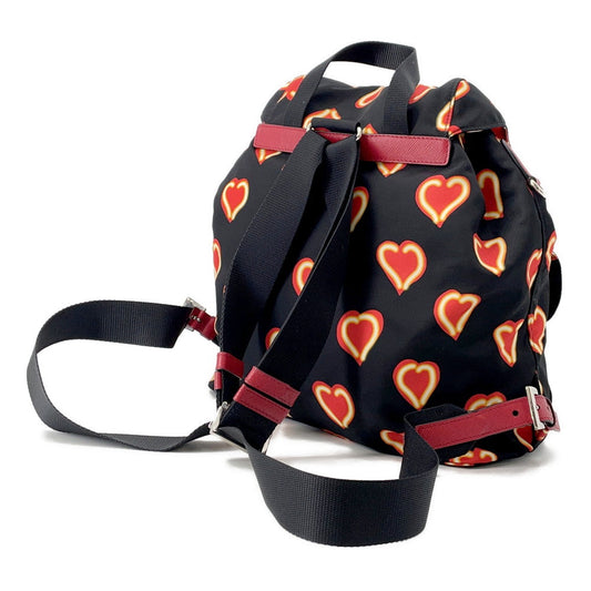PRADA Heart Pattern Backpack Black/Red1BZ006 Nylon
