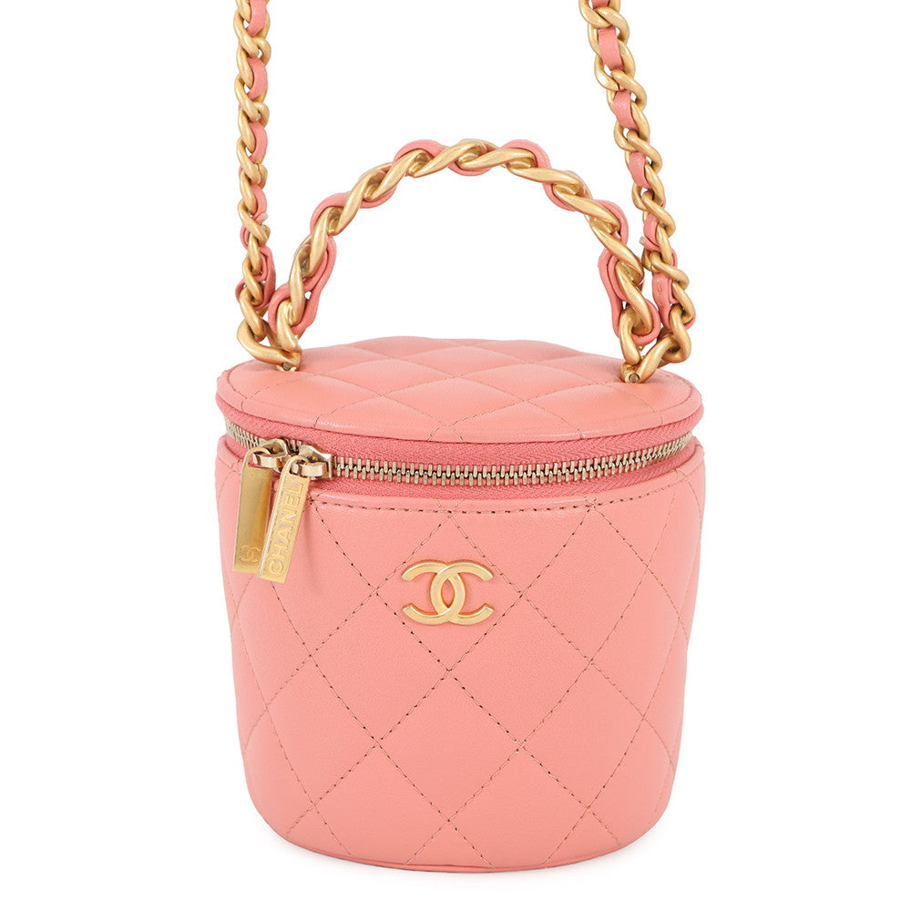 CHANEL Vanity Top Handle ChainShoulder Bag Pink Lambskin Size Mini