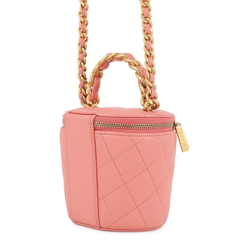 CHANEL Vanity Top Handle ChainShoulder Bag Pink Lambskin Size Mini
