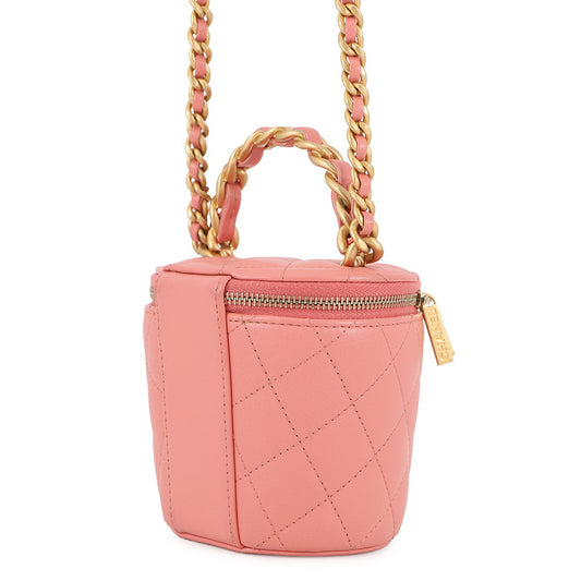CHANEL Vanity Top Handle ChainShoulder Bag Pink Lambskin Size Mini