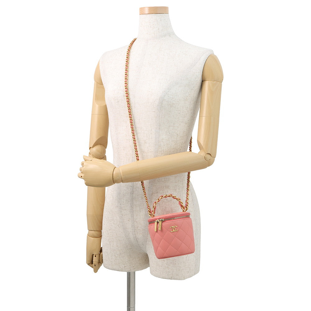 CHANEL Vanity Top Handle ChainShoulder Bag Pink Lambskin Size Mini