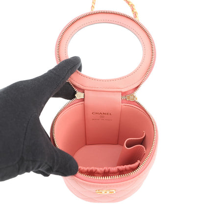 CHANEL Vanity Top Handle ChainShoulder Bag Pink Lambskin Size Mini