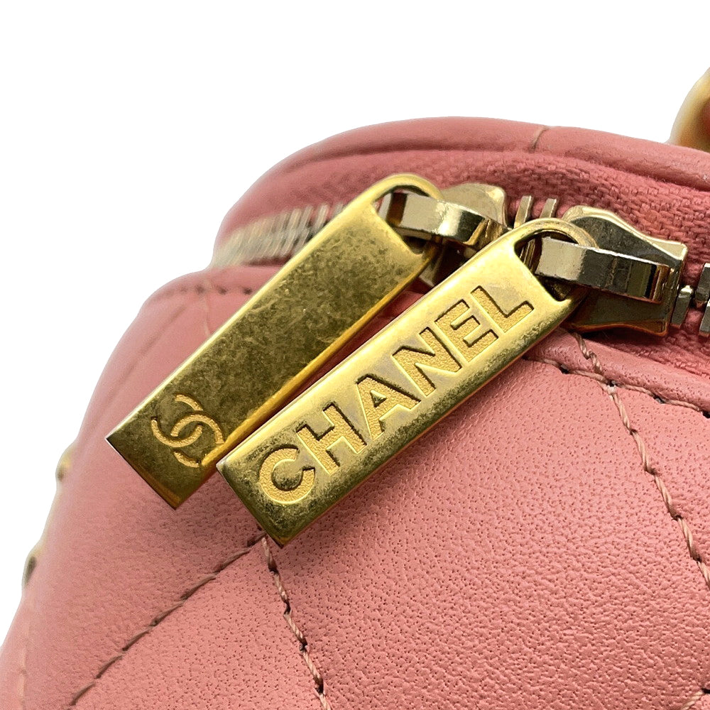 CHANEL Vanity Top Handle ChainShoulder Bag Pink Lambskin Size Mini