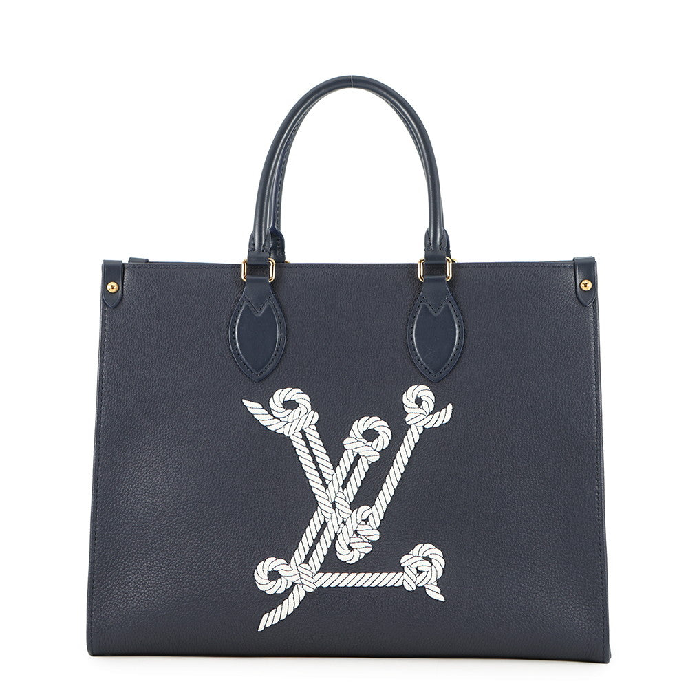 LOUIS VUITTON Onthego MM NavyM24834 Grained Calf Leather Sailor's Knot Nautical Size MM