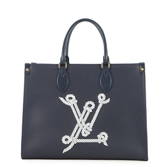 LOUIS VUITTON Onthego MM NavyM24834 Grained Calf Leather Sailor's Knot Nautical Size MM