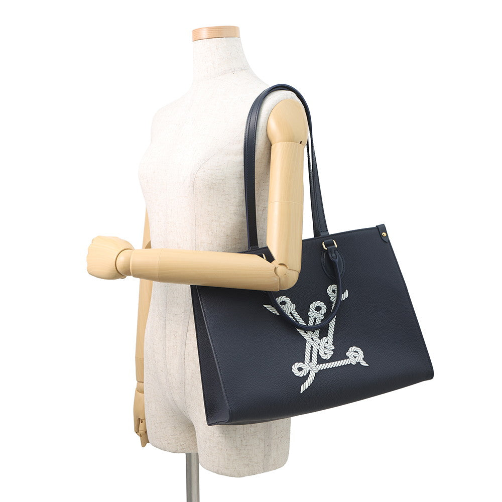 LOUIS VUITTON Onthego MM NavyM24834 Grained Calf Leather Sailor's Knot Nautical Size MM